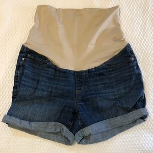 LOFT maternity shorts, size 10, medium wash, full panel.